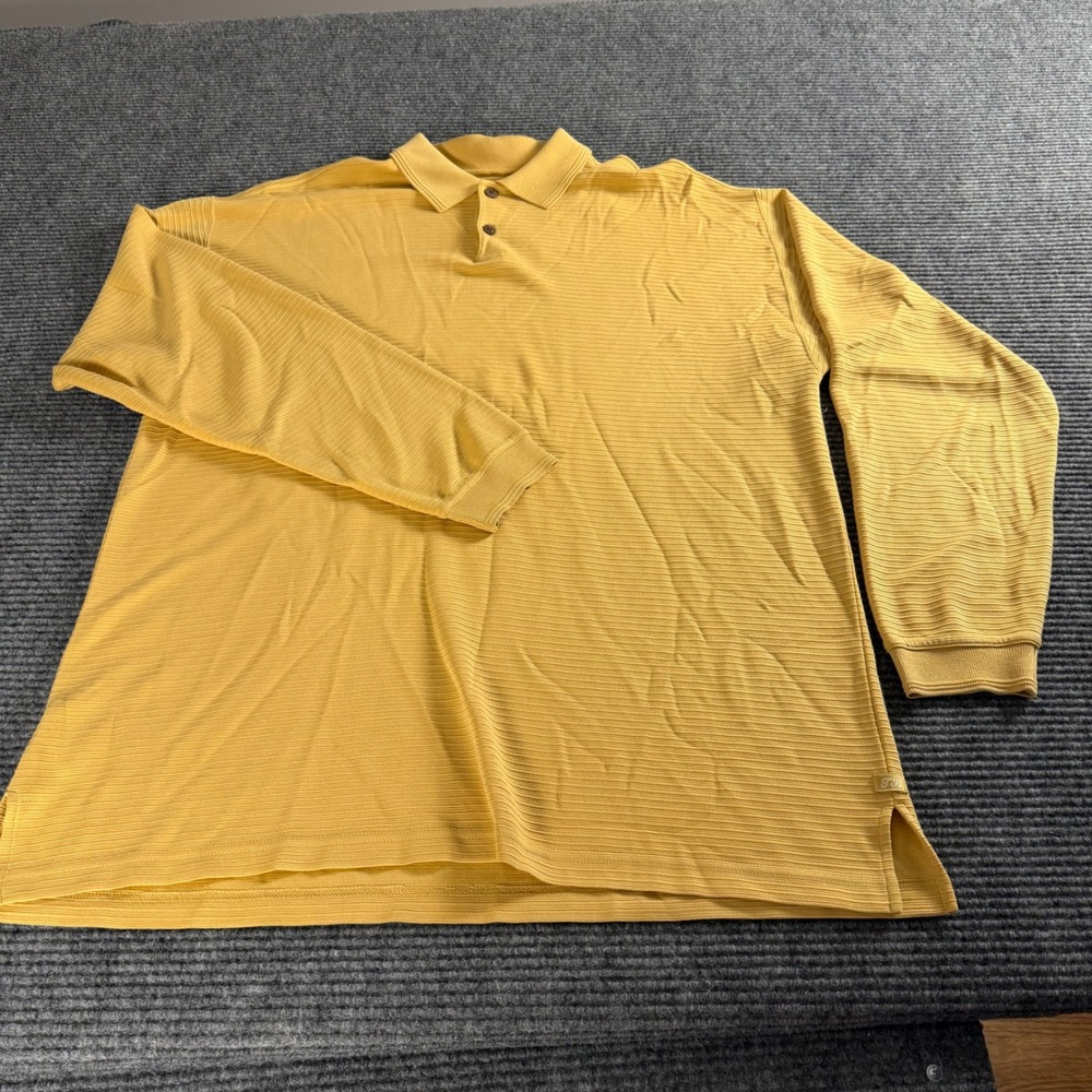 Tommy Bahama Mens XL Silk Cotton Long Sleeve Polo Shirt Ribbed Mustard Yellow‎